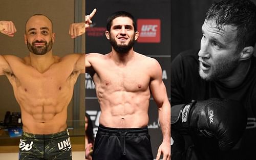 Eddie Alvarez (left) via Instagram/ @ealvarezfight; Islam Makhachev (centre); Justin Gaethje (right) via Instagram/ @ justin_gaethje