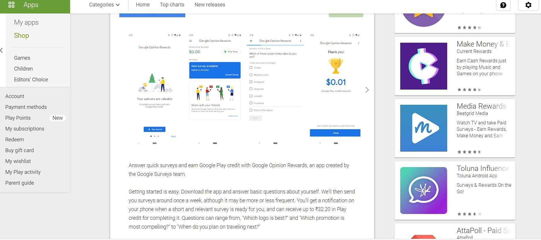 Google Opinion Rewards awards free Play Store money after each survey (Image via Google Play)