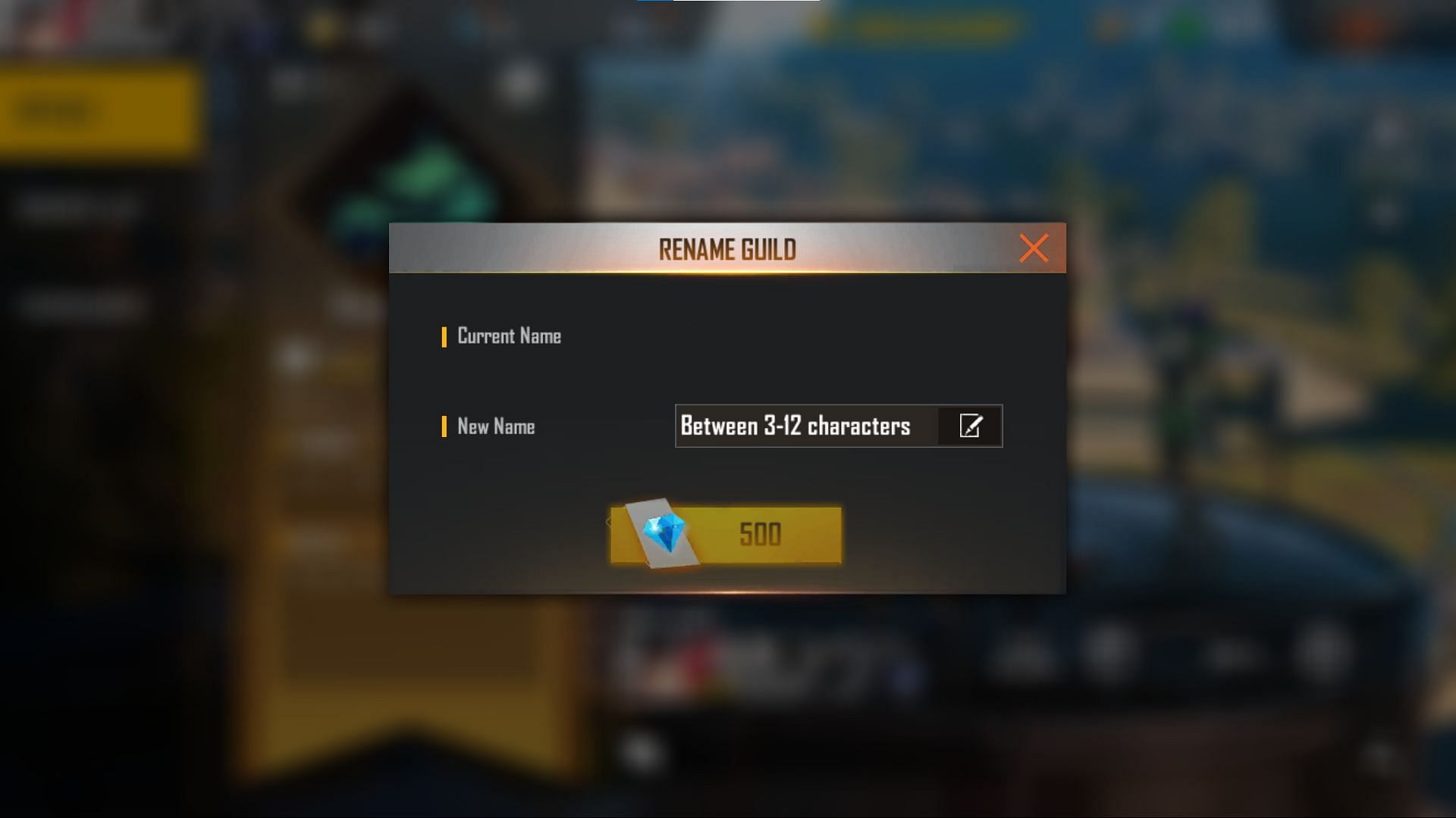 Enter the required name and then tap on the &quot;500 diamonds&quot; option (Image via Free Fire)