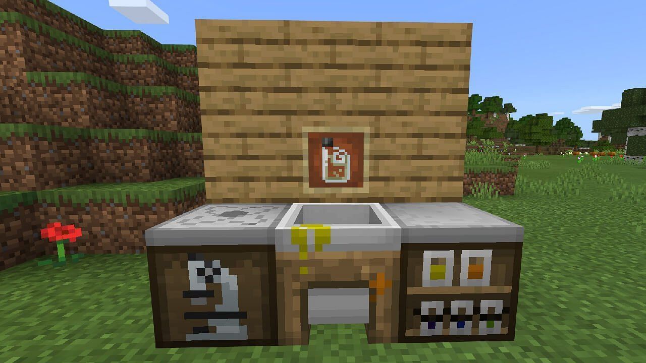 Bleach framed above a few exclusive work blocks players can find in Minecraft: Education Edition (Image via Mojang)