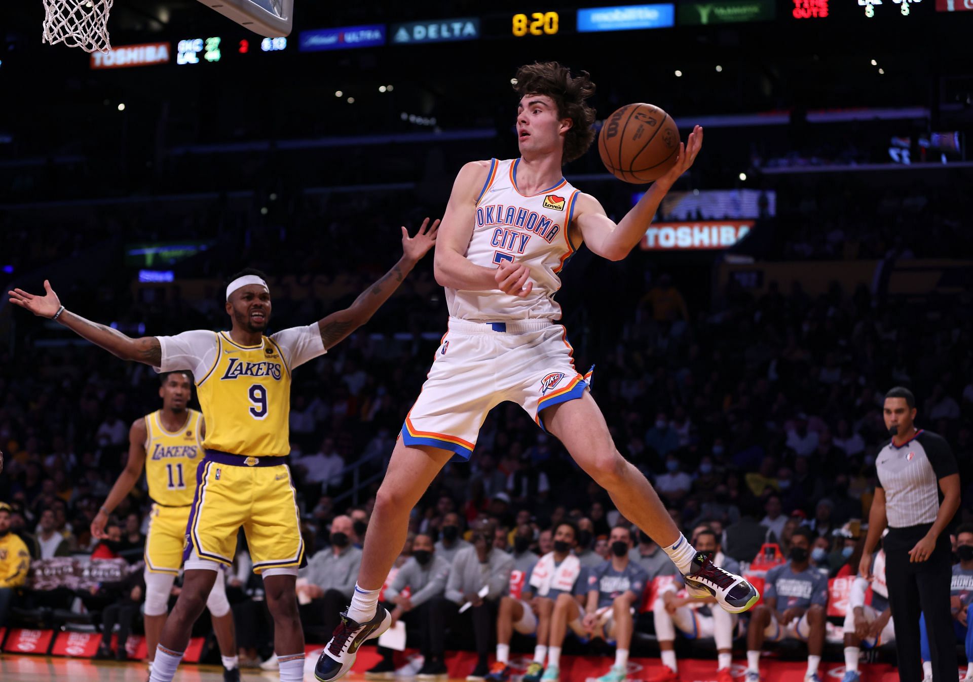 Josh Giddey in action during Oklahoma City Thunder v Los Angeles Lakers