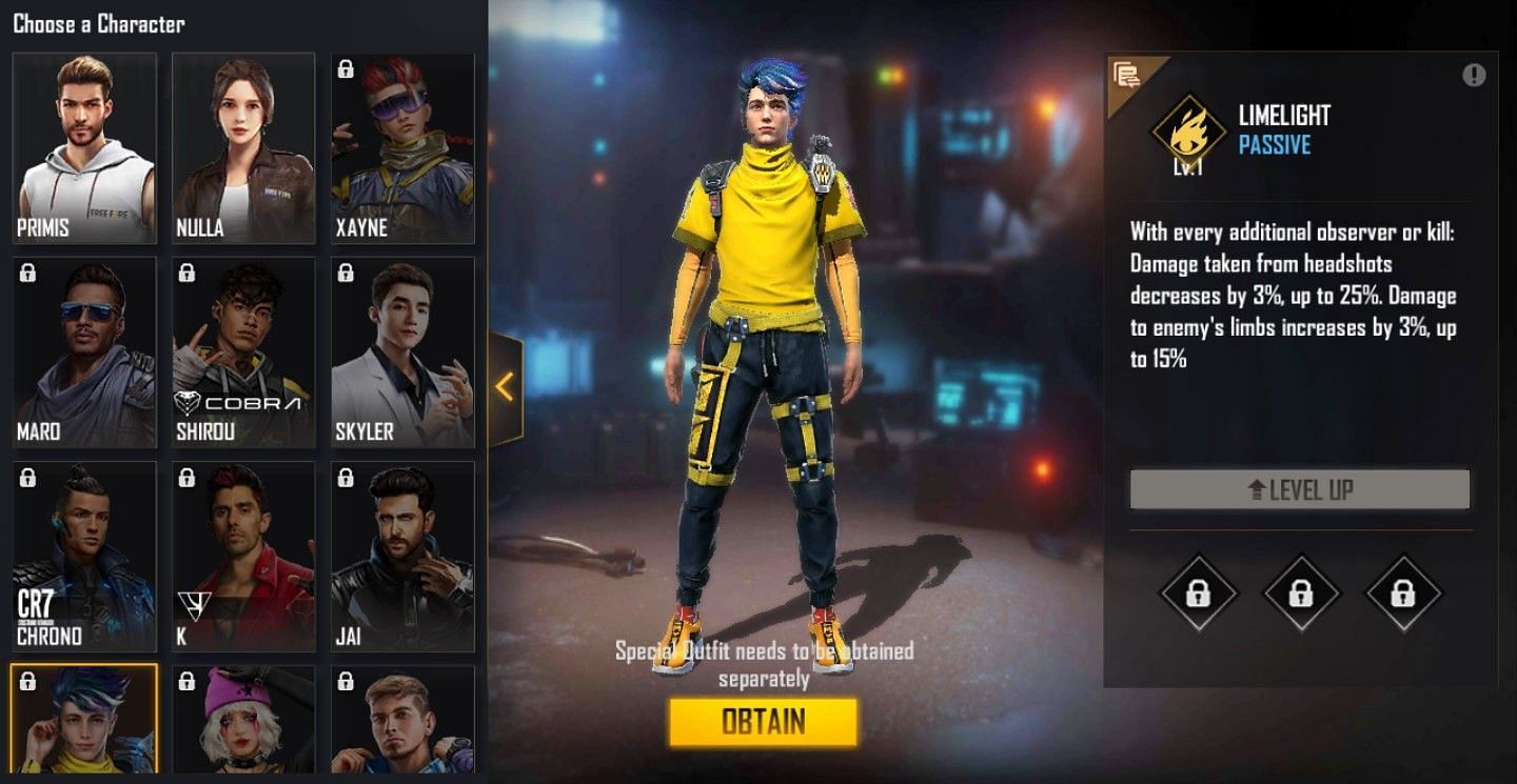 Wolfrahh&#039;s ability is Limelight (Image via Free Fire)