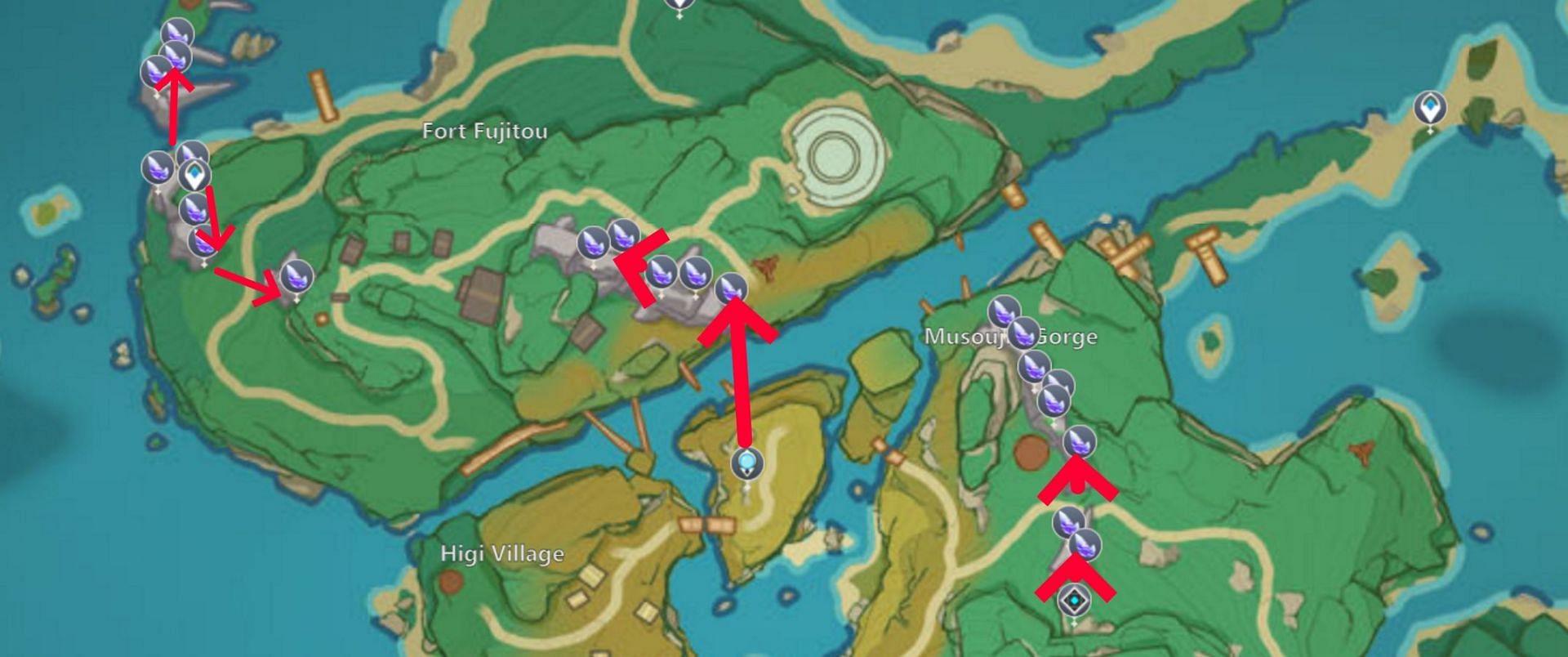 There are three farming routes here (Image via Sportskeeda)