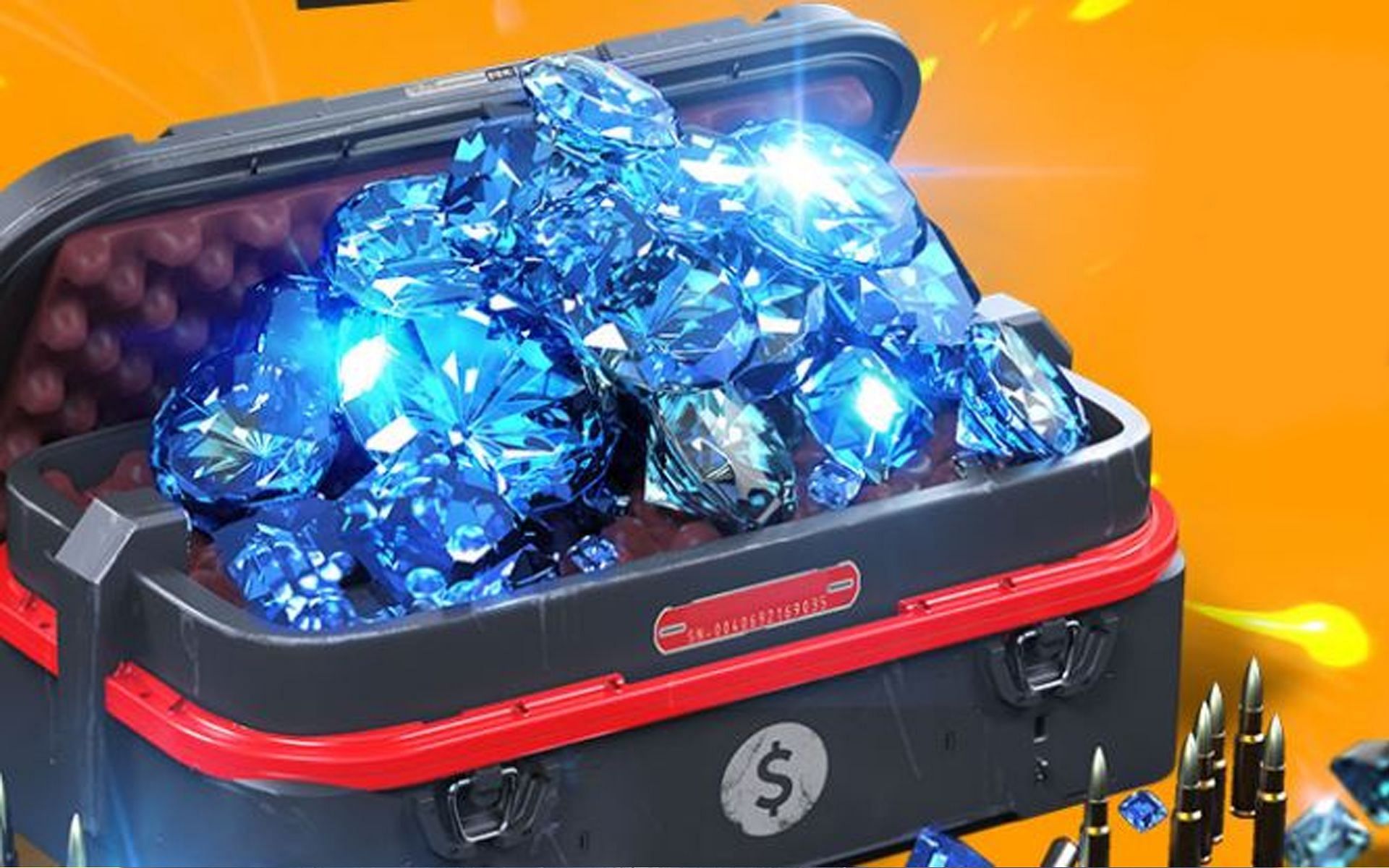  A screenshot of a Free Fire event showing a box full of diamonds, which are the in-game currency that can be used to purchase items.
