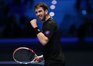 Cameron Norrie celebrates winning a point against Casper Ruud at the Nitto ATP World Tour Finals