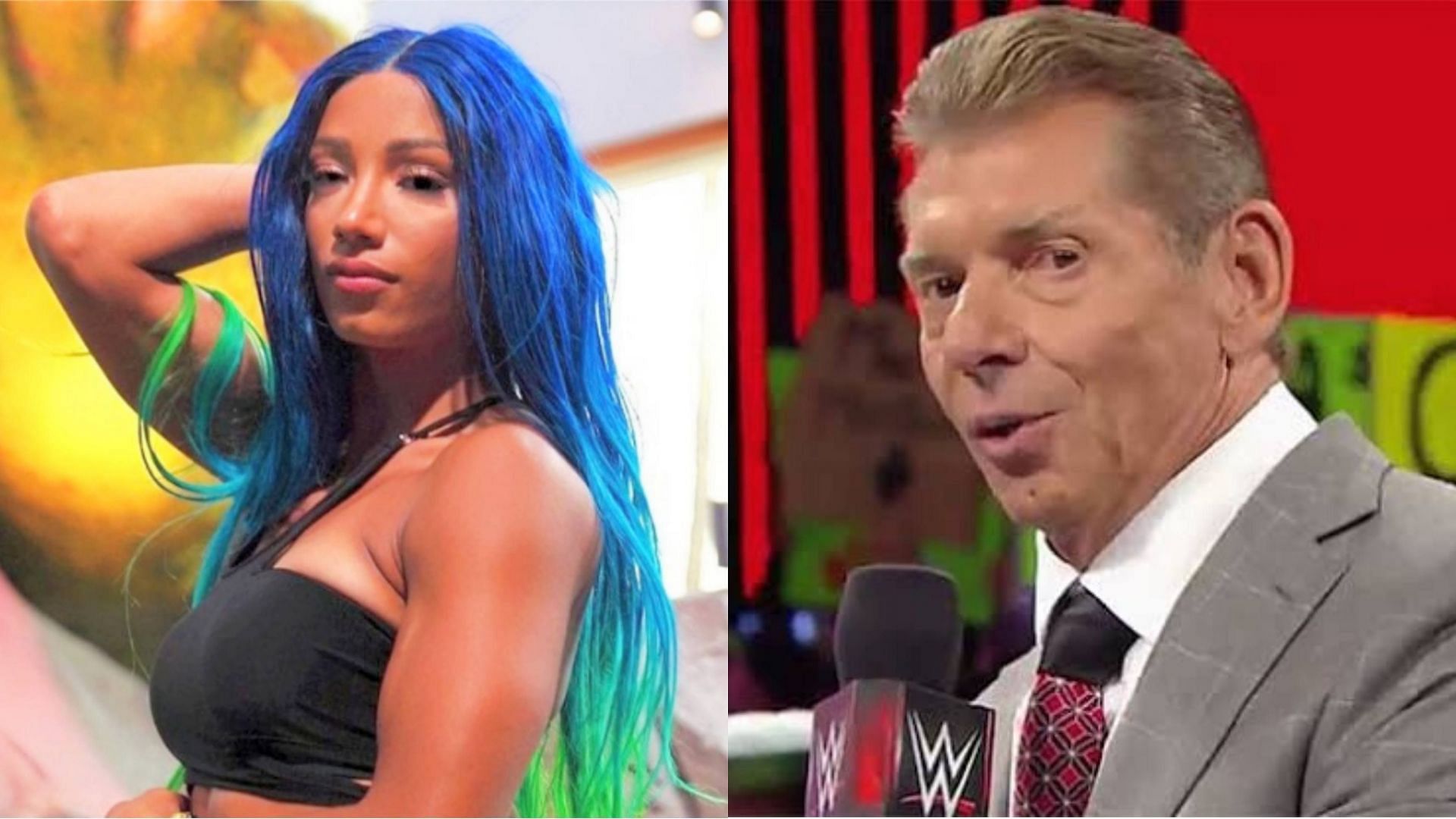 Sasha Banks (left) and Vince McMahon (right)