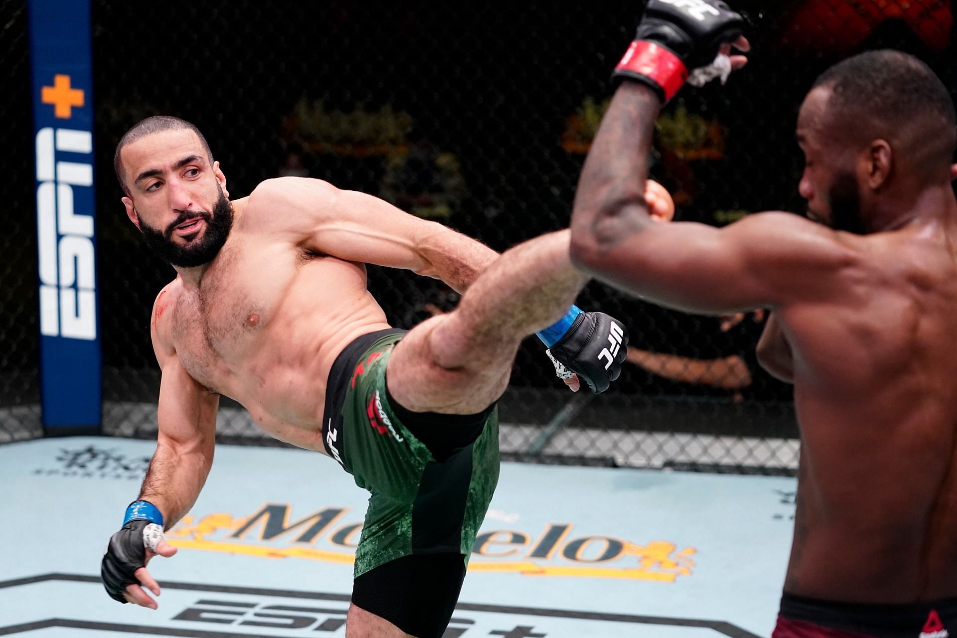 Belal Muhammad (left) in action against Leon Edwards (right) at UFC Fight Night 187 earlier this year
