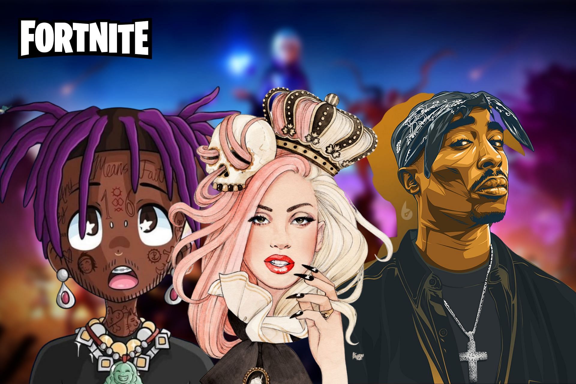 Fortnite might introduce Lady Gaga, Lil Uzi Vert, and 2Pac skins in Chapter 3 (Image via Sportskeeda)