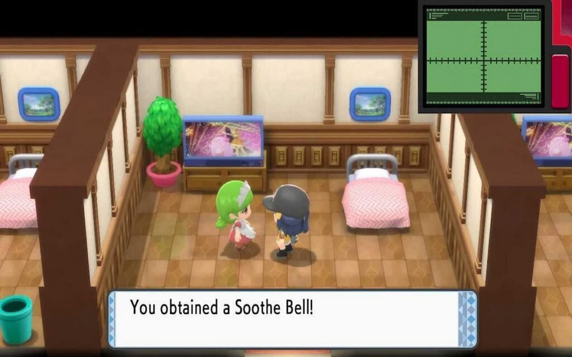A trainer obtaining the Soothe Bell in Pokemon Brilliant Diamond and Shining Pearl. (Image via ILCA)