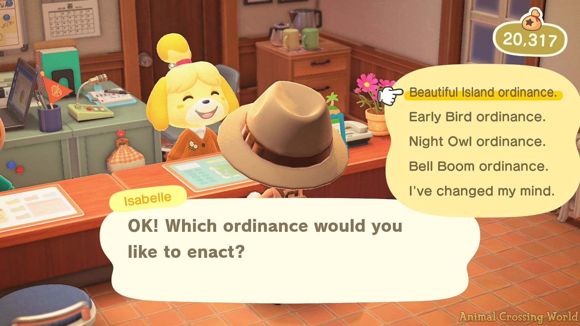 There are four different island ordinances that can be enacted on an island. (Image via Nintendo)