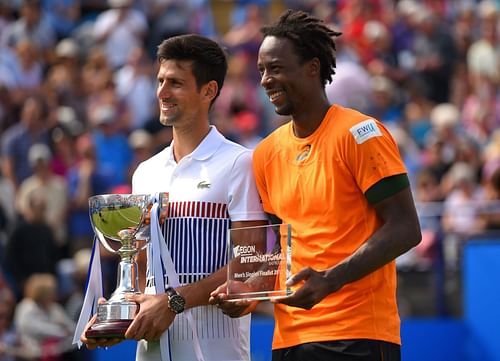 Gael Monfils (R) has showered rich praise on Novak Djokovic