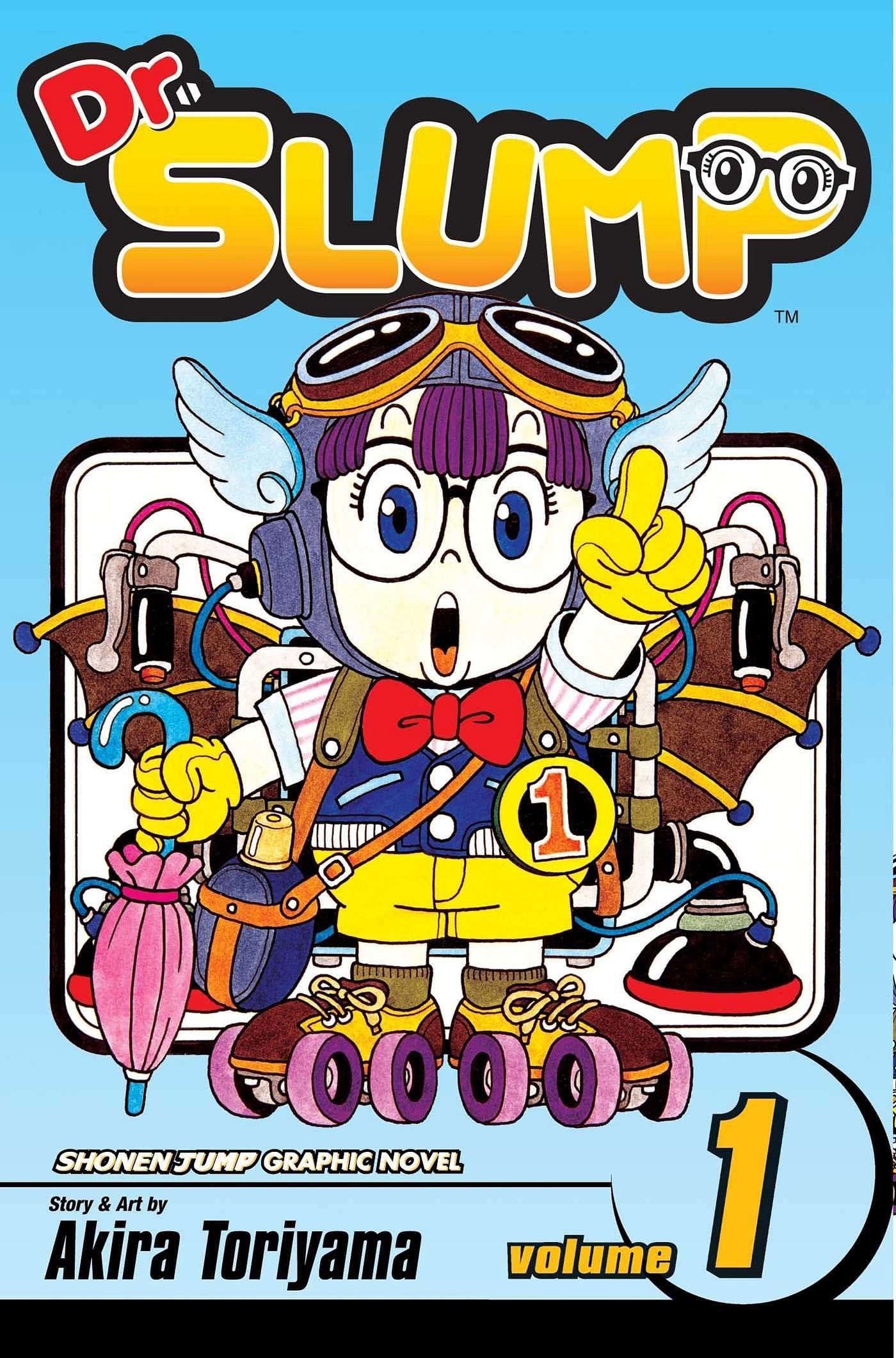 The cover of Dr. Slump Volume 1, another manga by Toriyama. Purple haired protagonist Arale is featured, who eventually guest stars in an episode of Dragon Ball Super (Image via Shueisha)