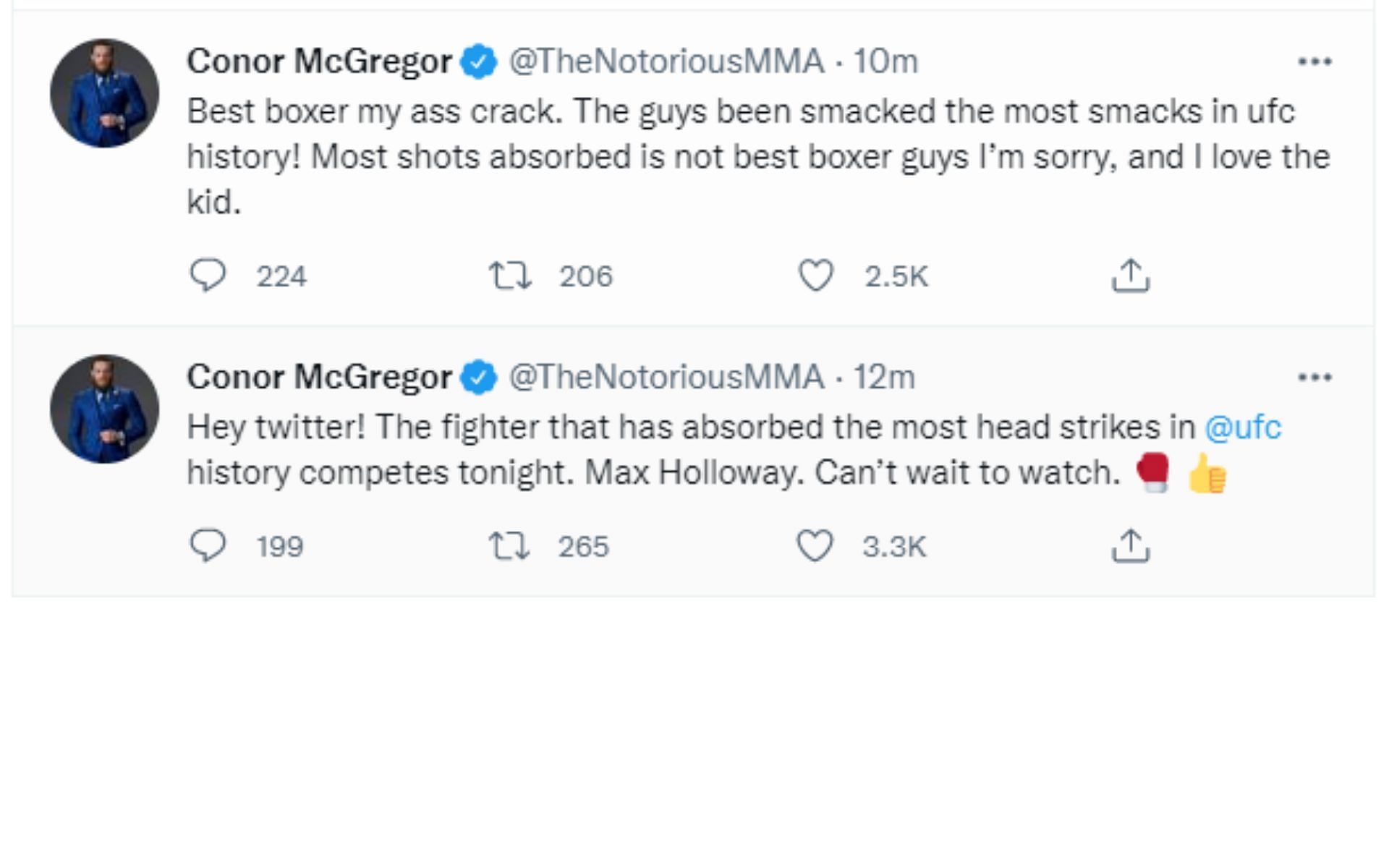 Screenshot of Conor McGregor&#039;s tweets