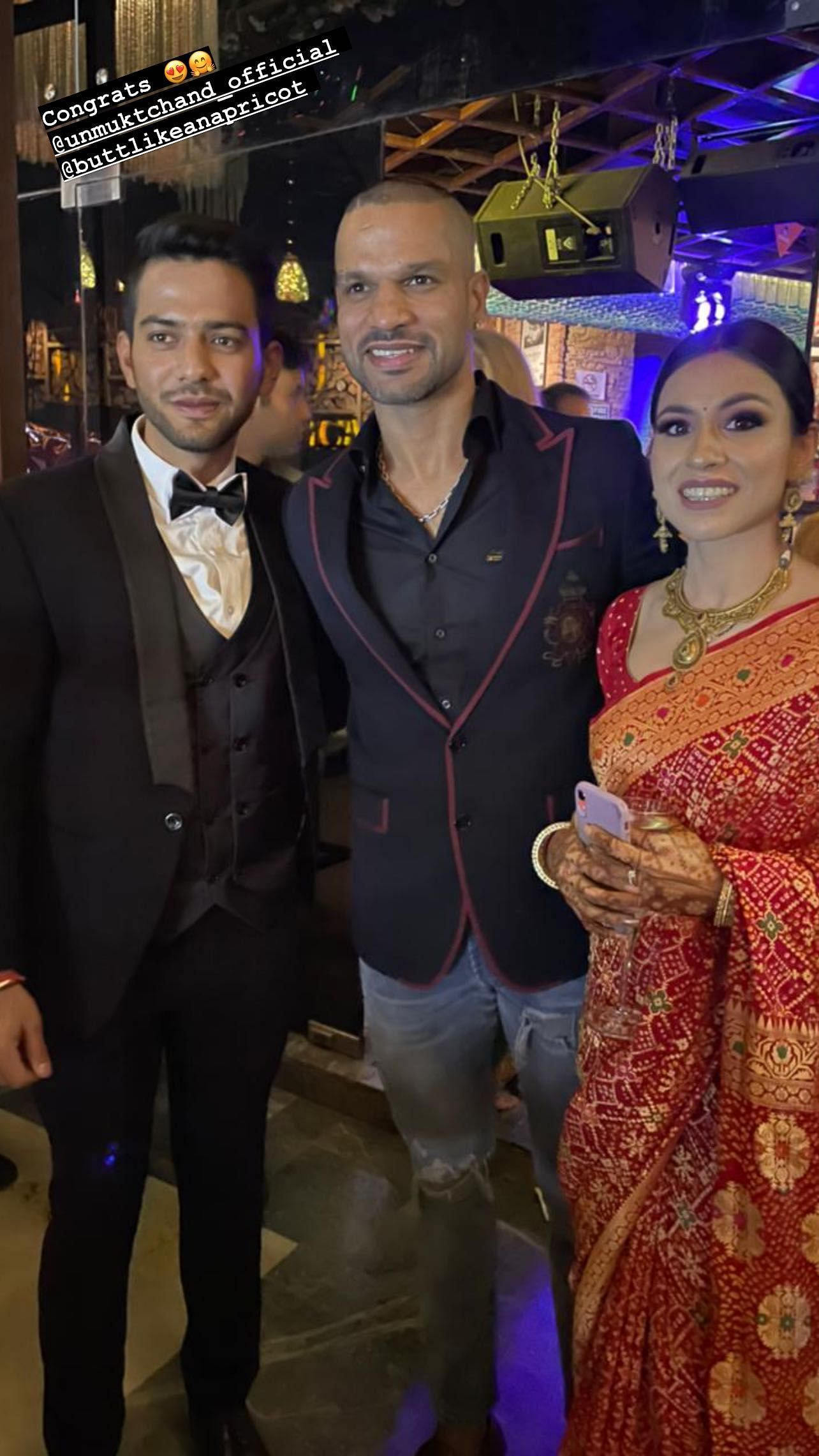 Shikhar Dhawan with Unmukt Chand and his wife Simran Khosla (Credit: Shikhar Dhawan)