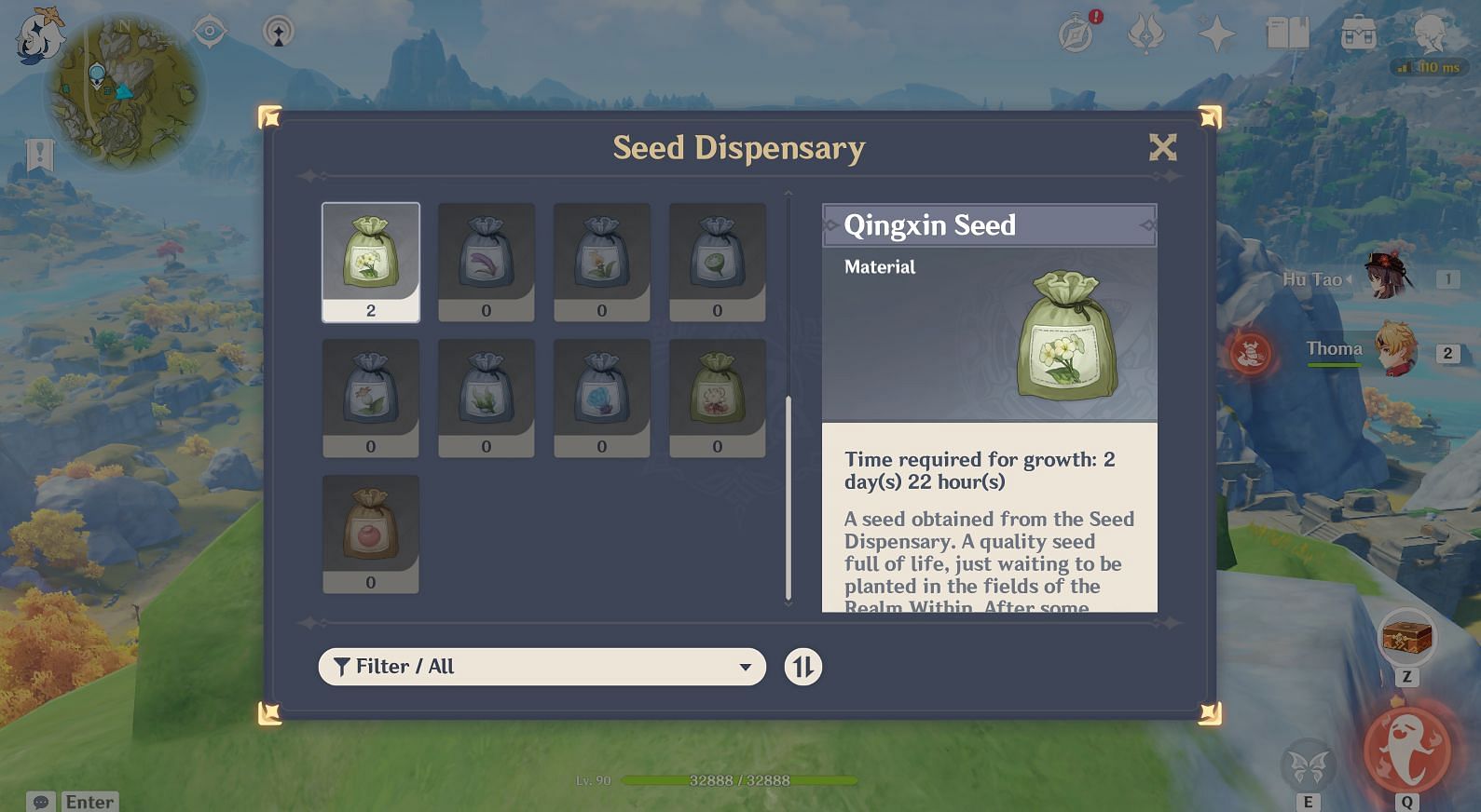The Seed Dispensary inventory (Image via Genshin Impact)