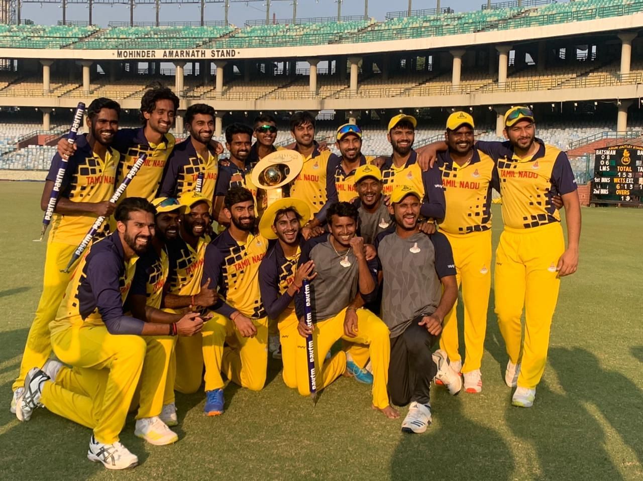 Tamil Nadu team after winning the Syed Mushtaq Ali Trophy in New Delhi. (PC: TNCA)