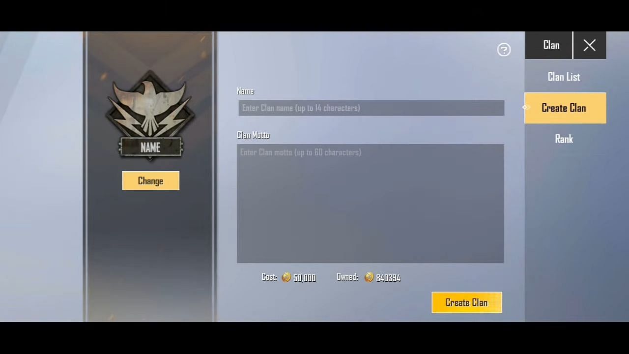 Under this section, players can set the name, insignia and motto (Image via PUBG Mobile Lite)