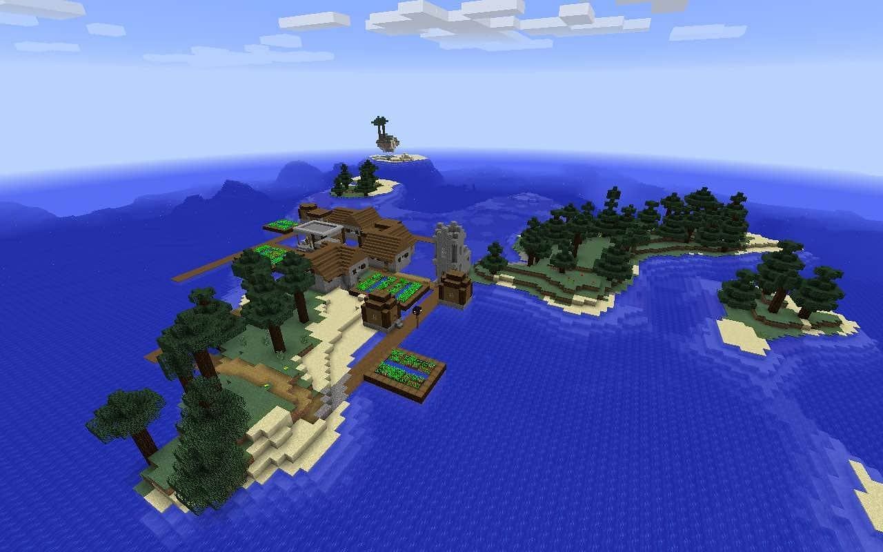 A Village on an island (Image via Minecraft)