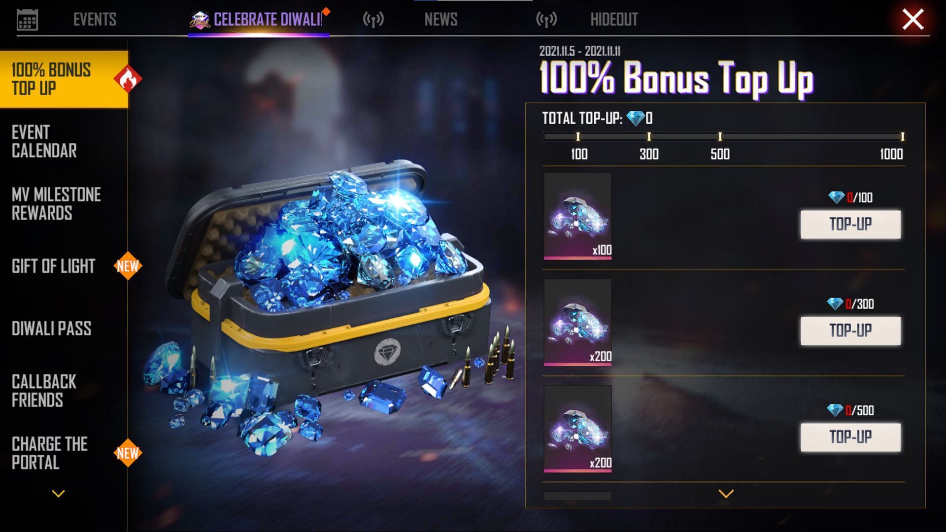 Click on the button to get additional diamonds (Image via Free Fire)