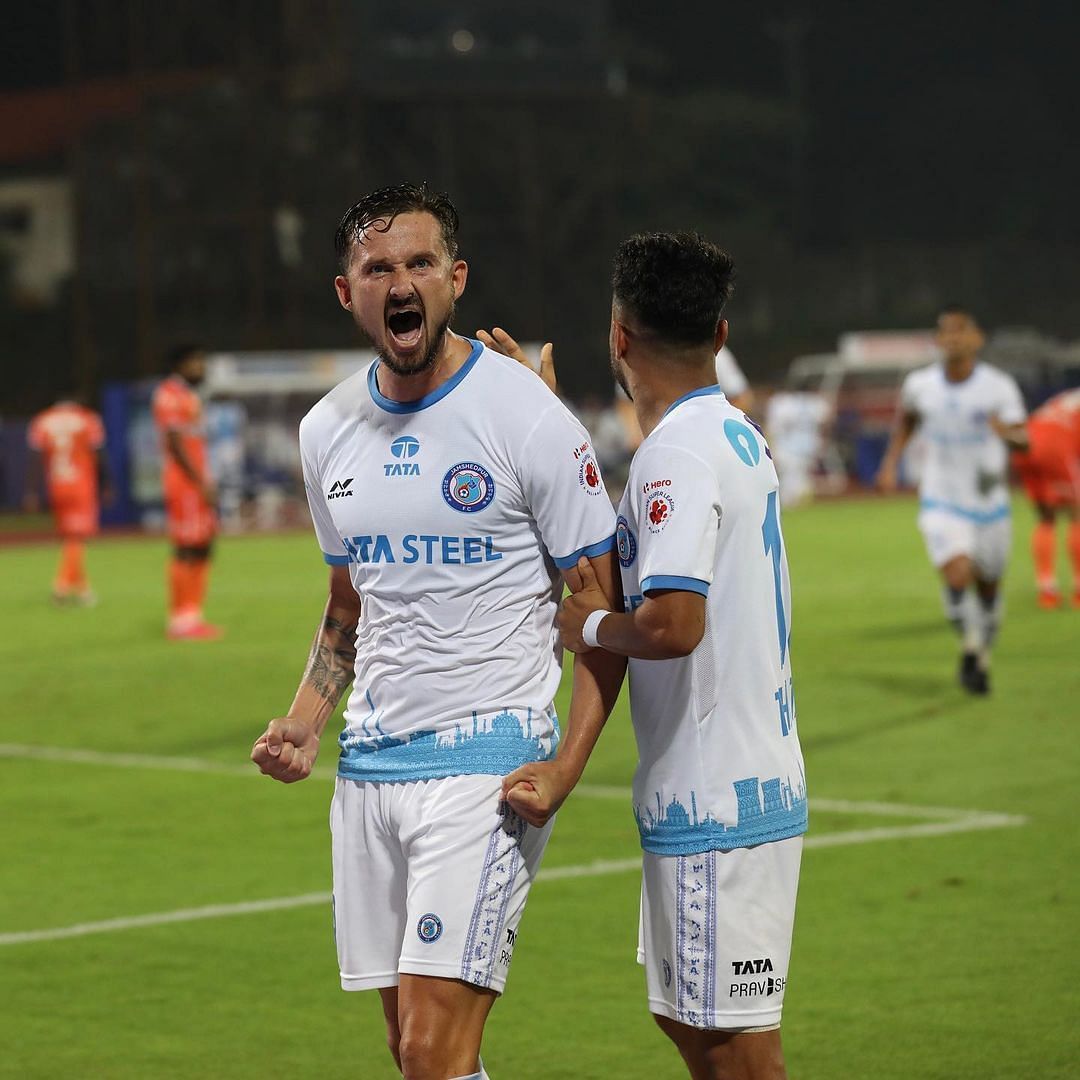Jamshedpur FC forward Nerijus Valskis celebrates after scoring against FC Goa (Image Courtesy: Jamshedpur FC Instagram)