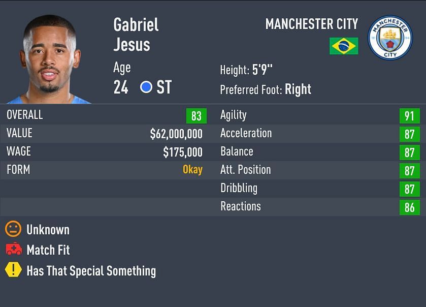 Jesus has 4-star skill moves on FIFA 22 (Image via Sportskeeda)