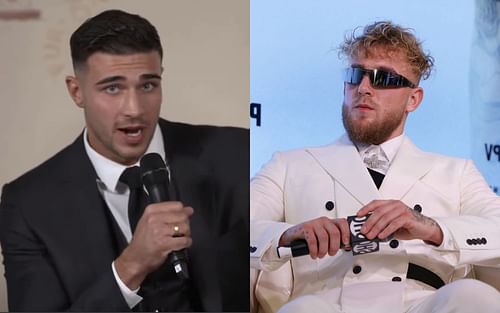 Tommy Fury (left) alleges Jake Paul (right) of 'rigging' his boxing contract. [Image credits: youtube/SHOWTIMEsports]