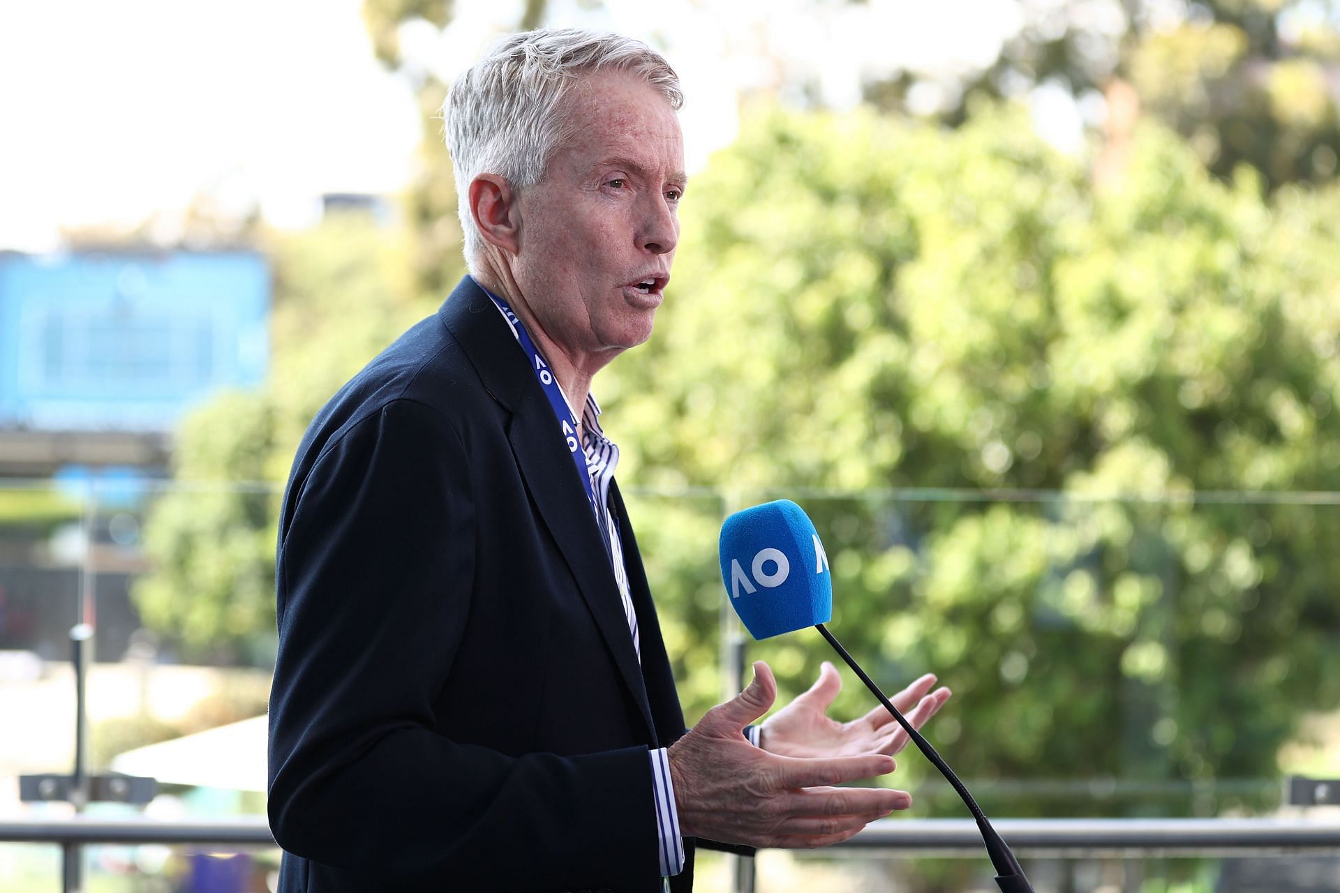 Craig Tiley at a press conference during 2021 Australian Open: Day 5