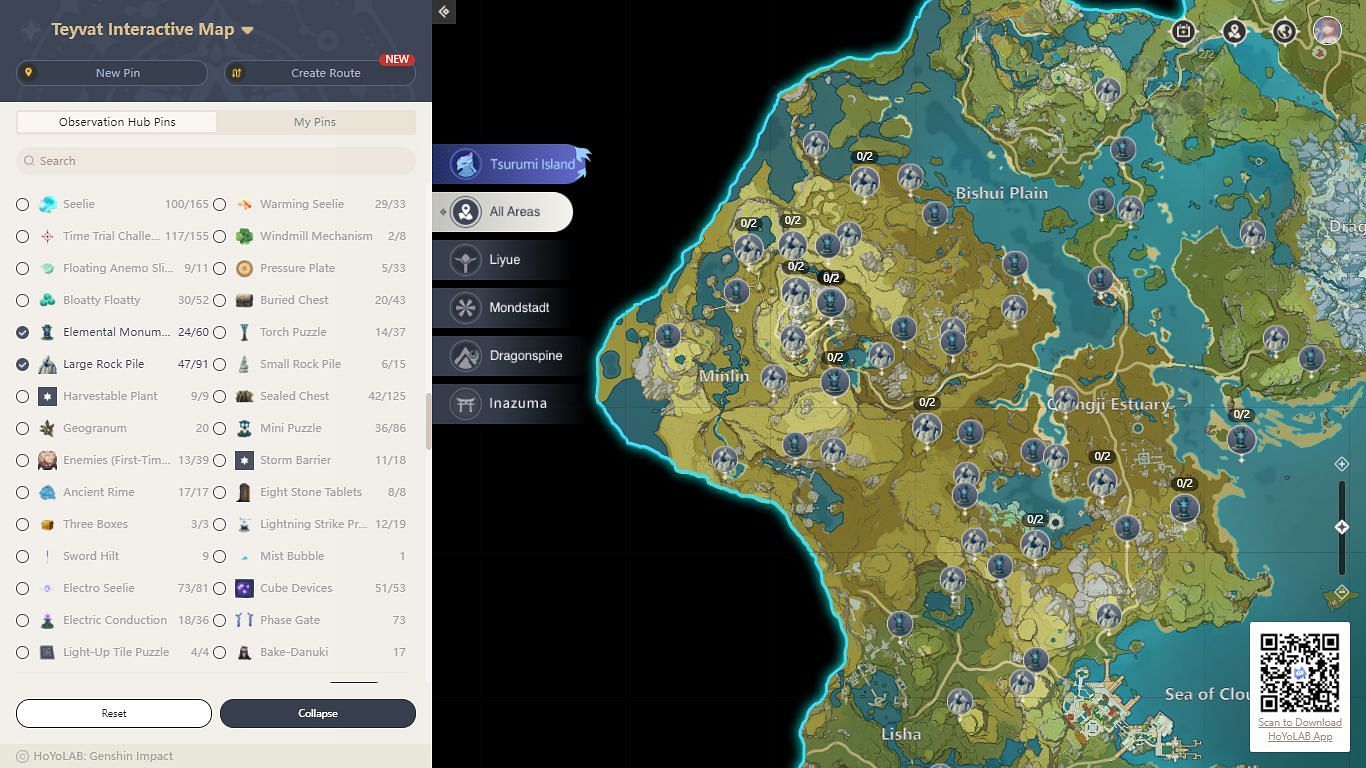 Hidden treasure chests in Liyue (Image via Genshin Impact interactive map)