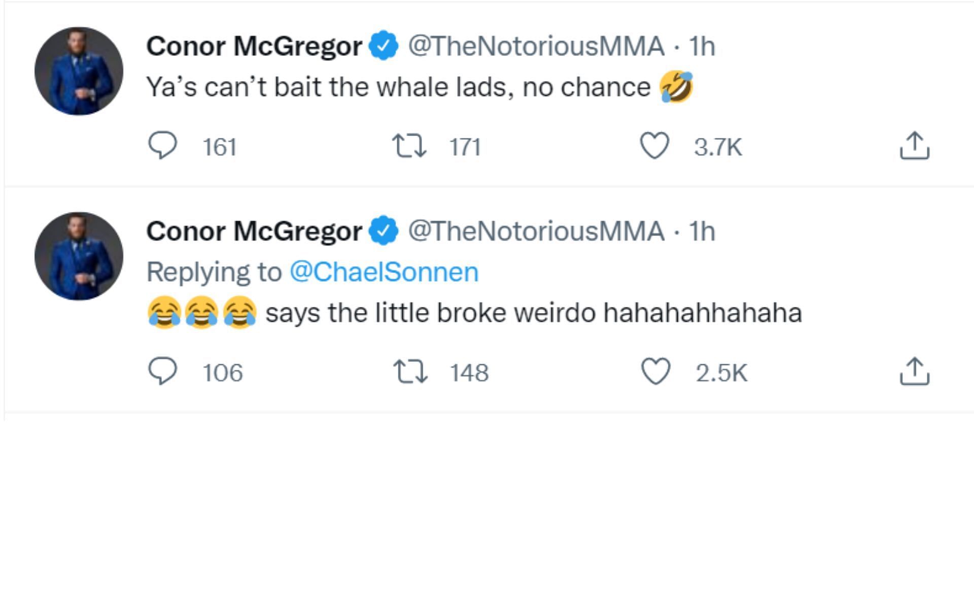 Screenshots of Conor McGregor&#039;s tweets