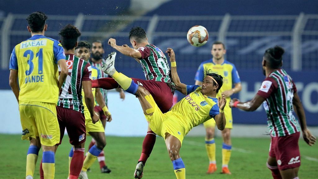 Kerala Blasters FC lost 3-2 to ATK Mohun Bagan in the last meeting between the two sides. (Image: ISL)