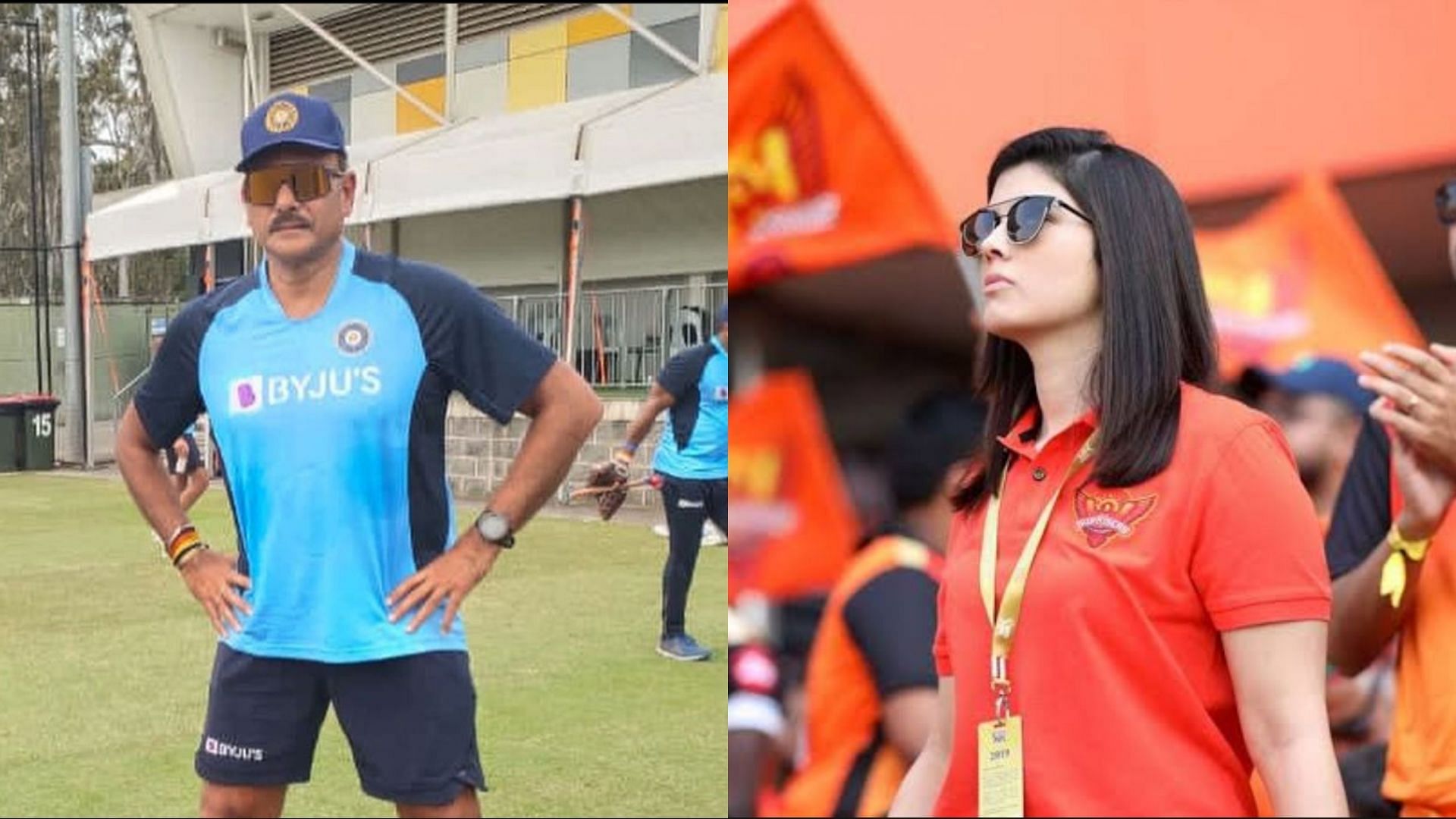 Ravi Shastri (L) could join Sunrisers Hyderabad as the team&#039;s new head coach; SRH owner Kaviya Maran (R)  (Image Source: Instagram/IPLT20.com)