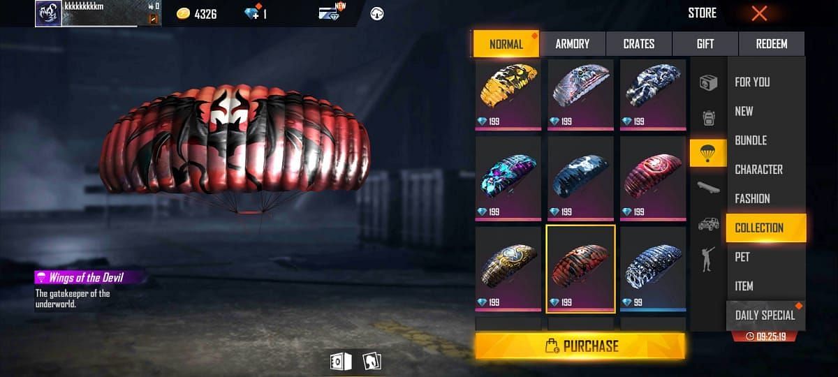 Wings of the Devil parachute skin (Image via Free Fire Max)