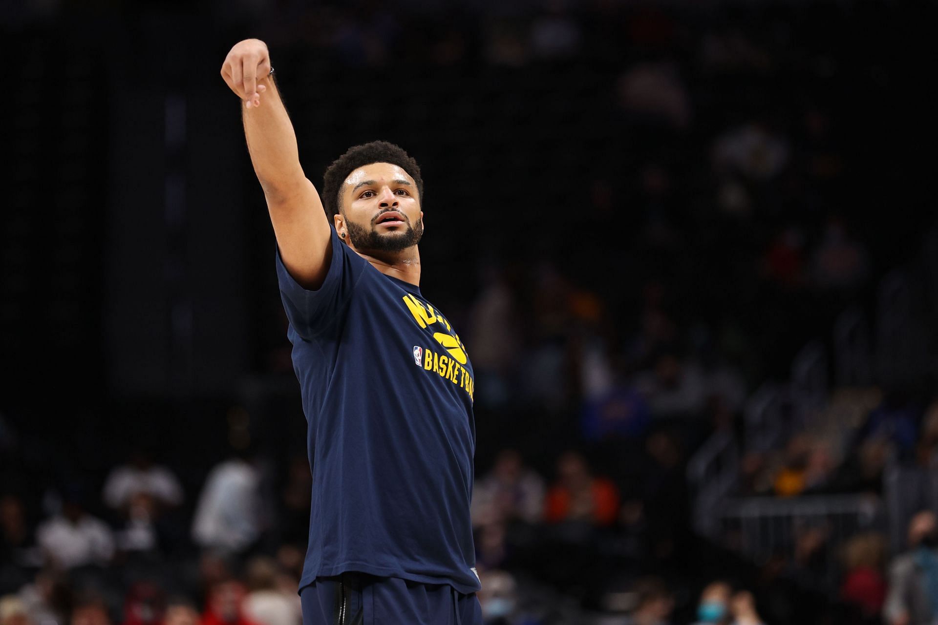 Jamal Murray of the Denver Nuggets practices before a game against the Portland Trail Blazers.