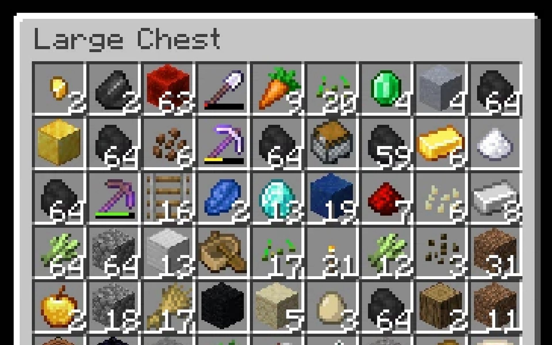 A double chest&#039;s inventory in-game. (Image via Minecraft)