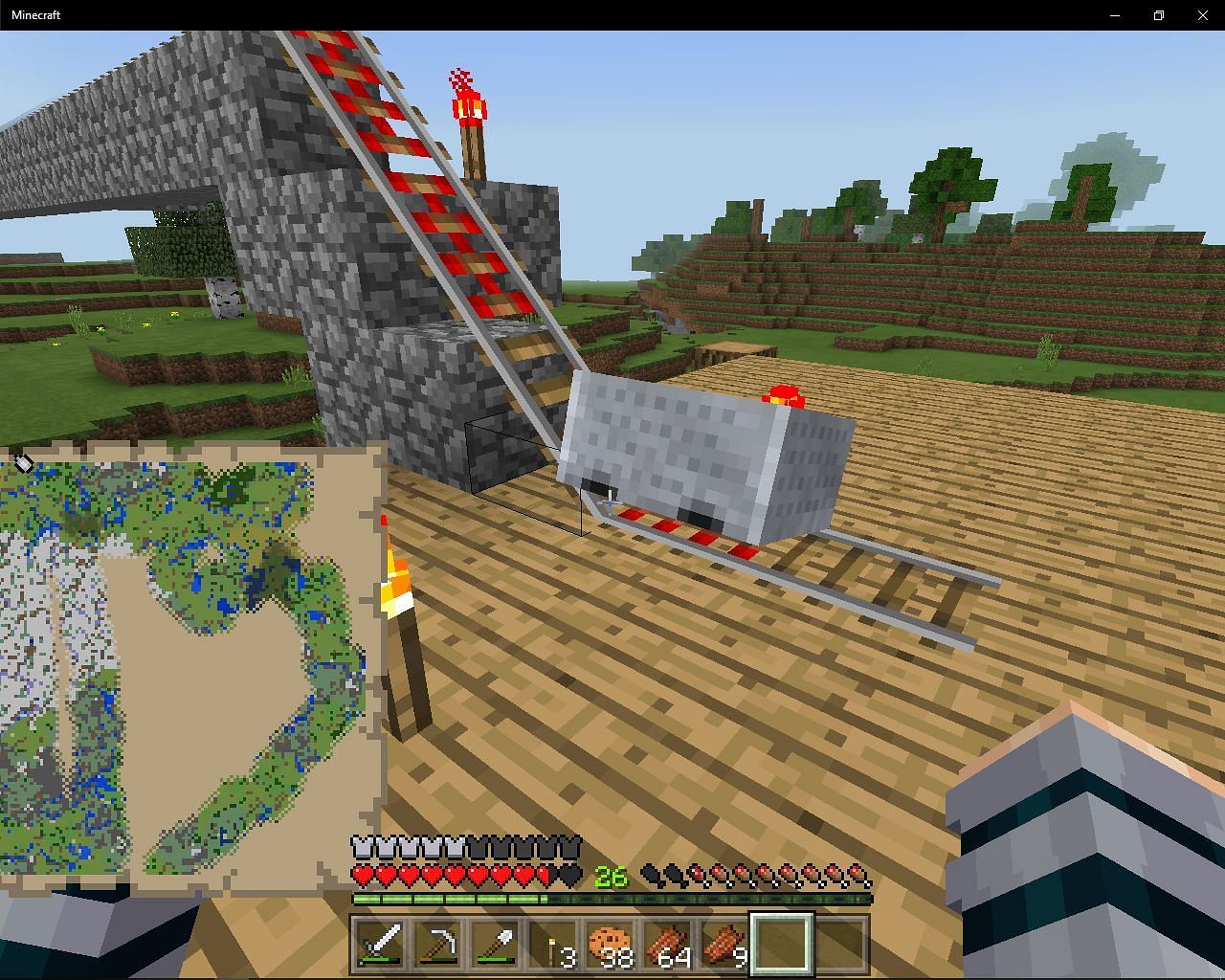 Activator rails and powered rails (the bright ones) go hand in hand (Image via Minecraft)