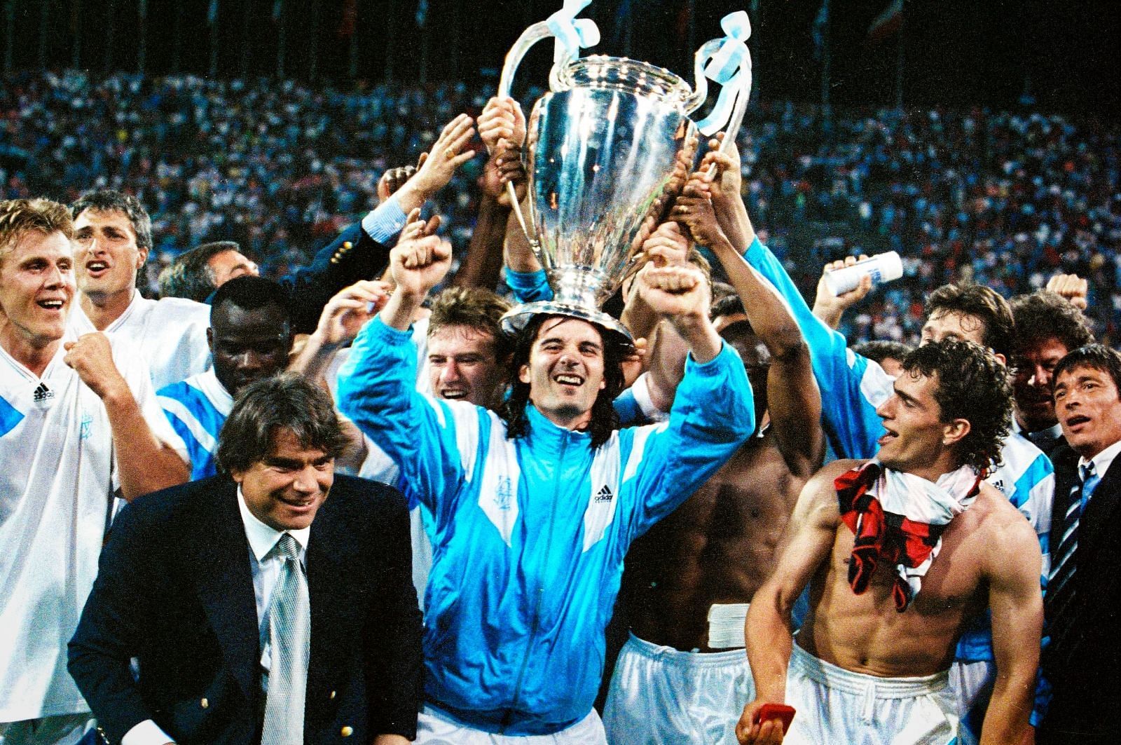 Marseille players with the Champions League trophy in 1993