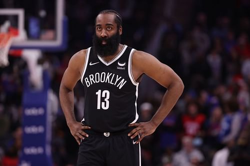 James Harden during Brooklyn Nets v Detroit Pistons