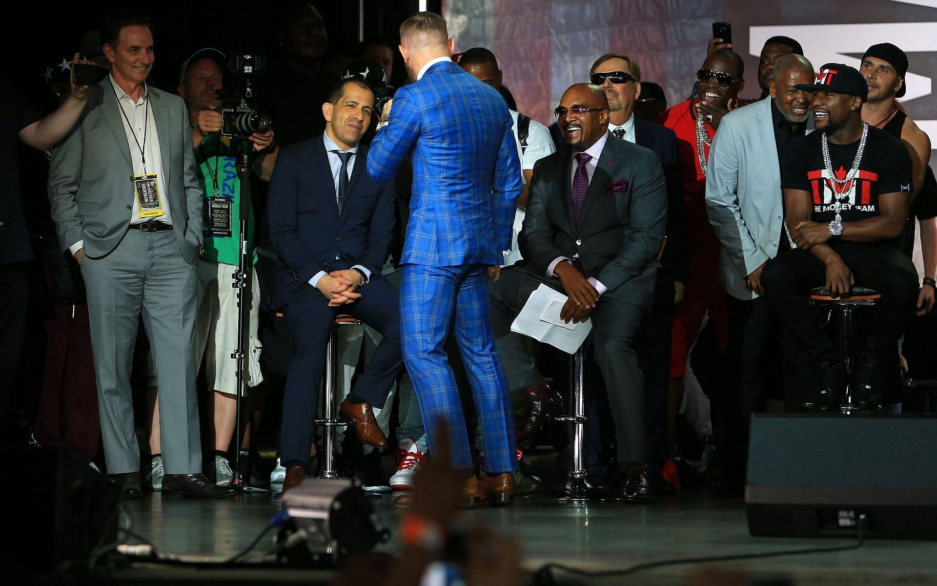 Conor McGregor speaks to Stephen Espinoza at a press meet