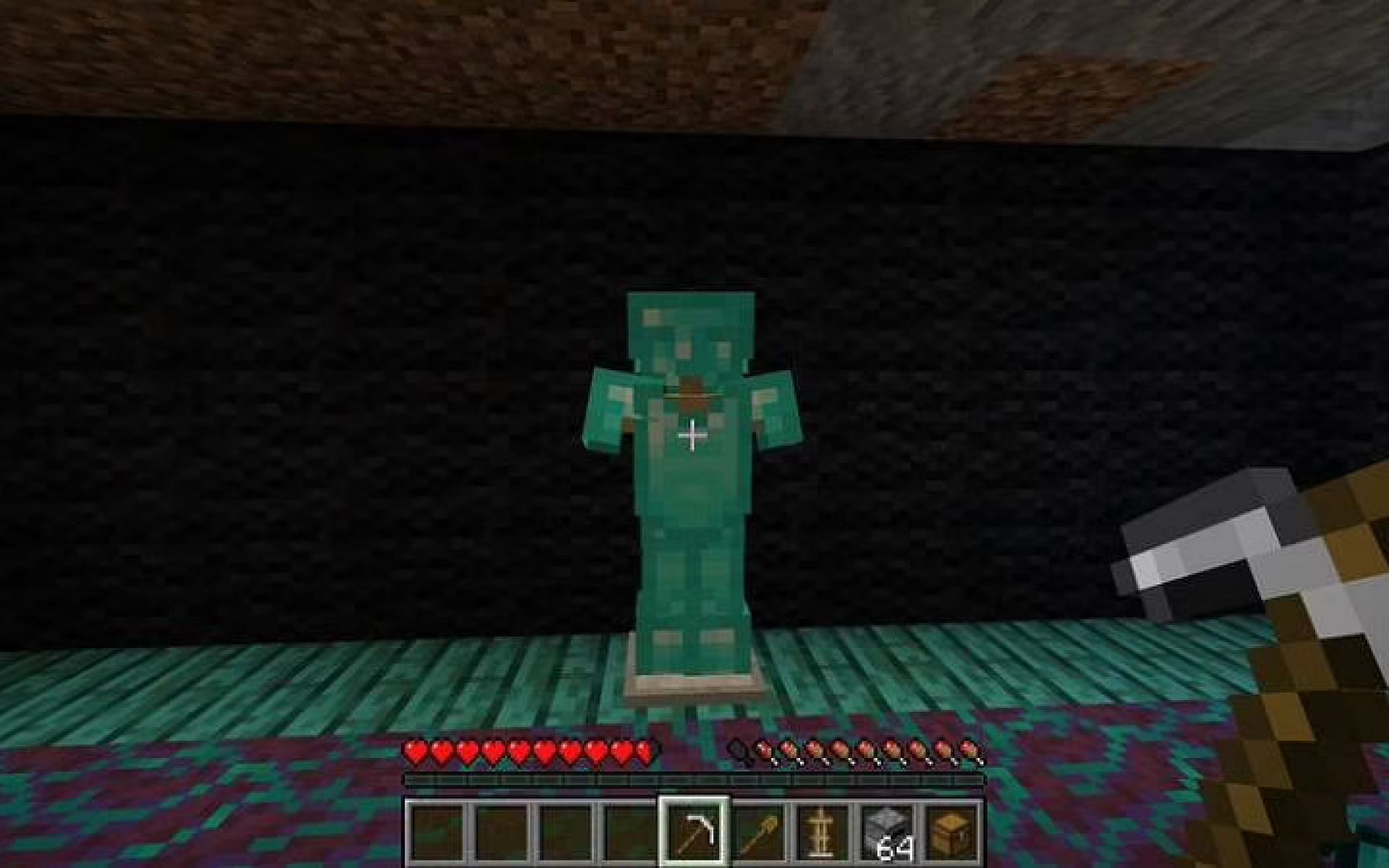 An armor stand equipped with diamond armor. Image via Minecraft.