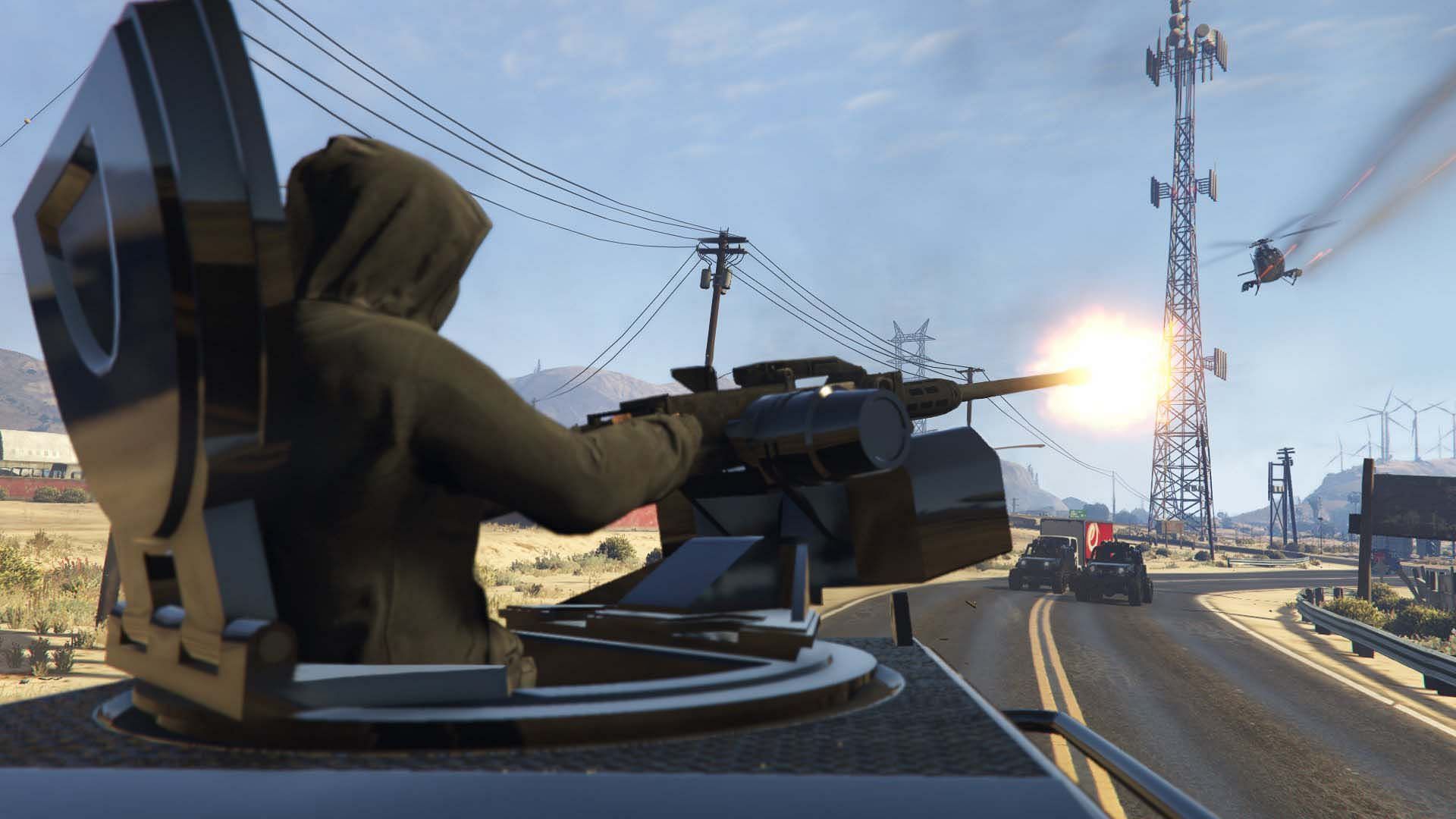 Two players are needed to drive and fire at the same time (Image via Rockstar Games)