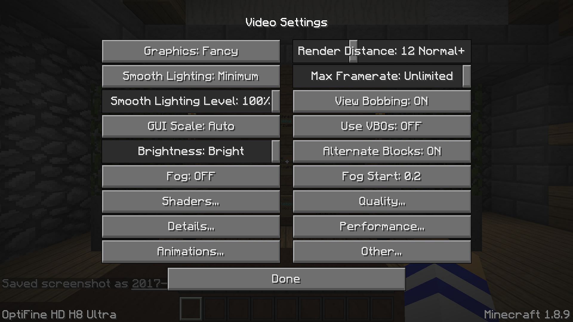 Optifine settings in Minecraft (Image via Hypixel)