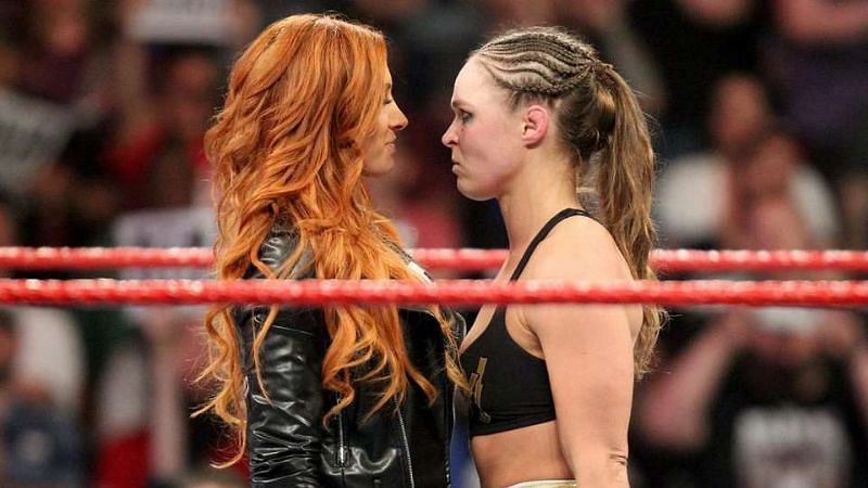 Becky Lynch and Ronda Rousey in January 2019