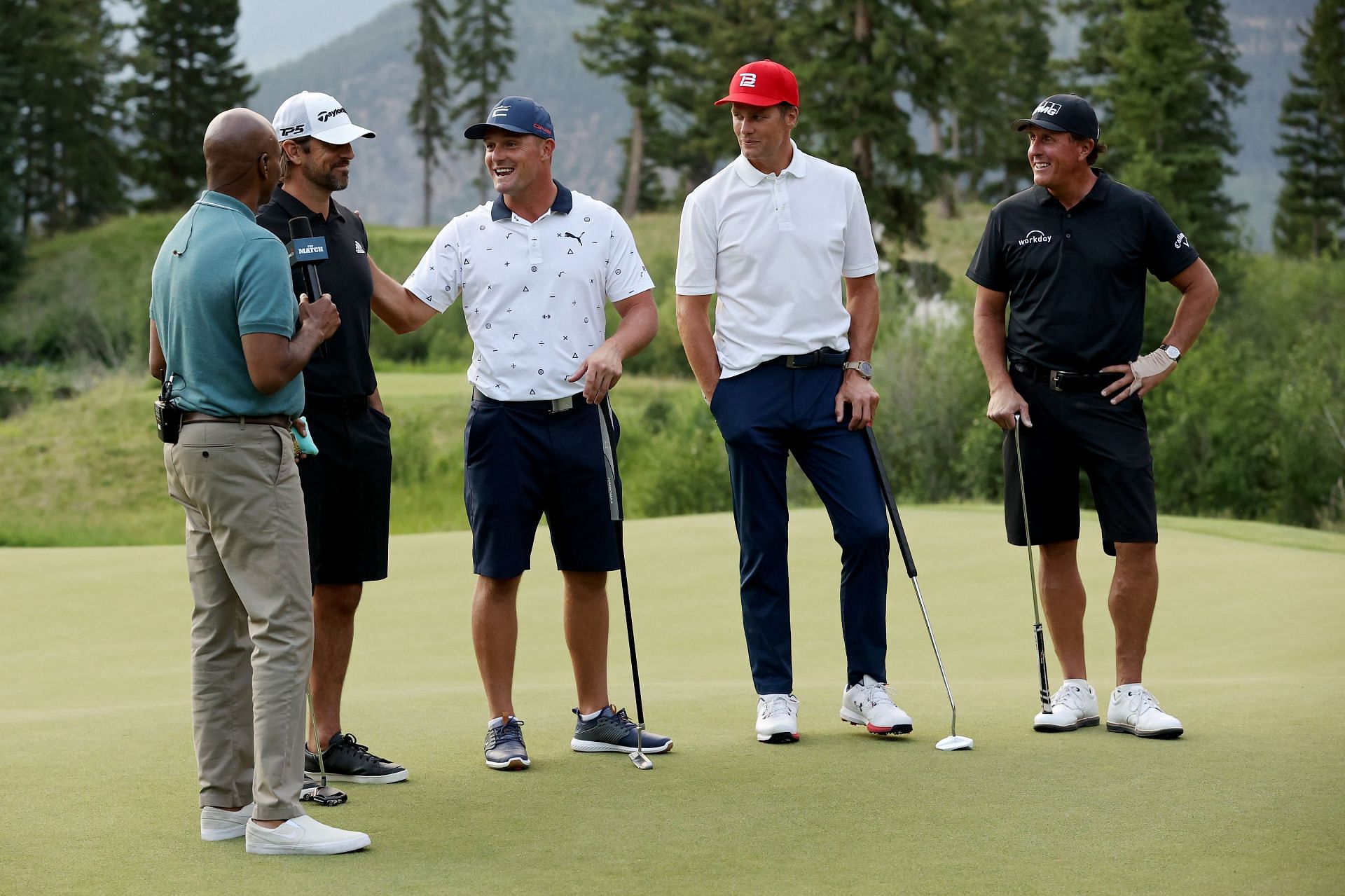 From left: Aaron Rodgers, Bryson DeChambeau, Tom Brady, and Phil Mickelson