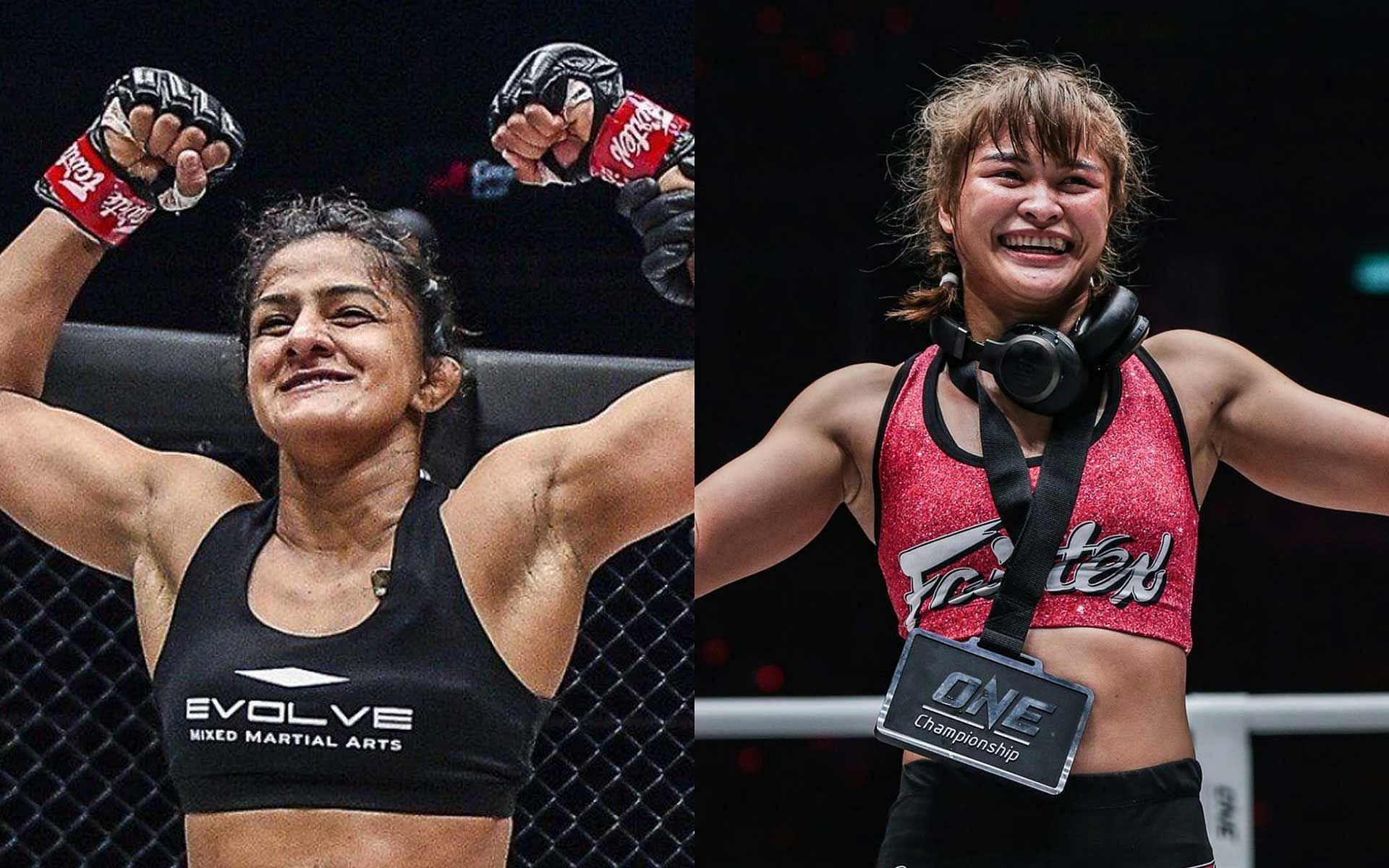 Ritu Phogat (left) thinks Stamp Fairtex (right) is scared of her [Photo courtesy of ONE Championship]