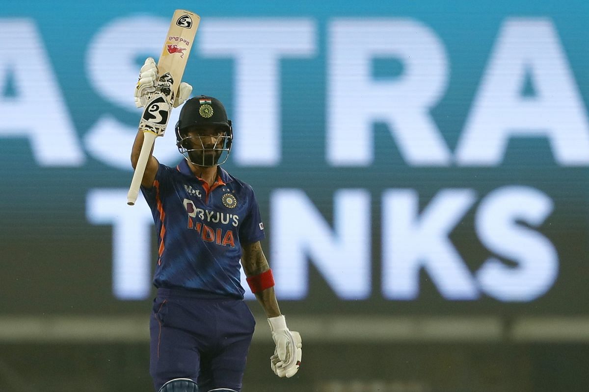 KL Rahul celebrates his half-century in the 2nd T20I against New Zealand (Credit: BCCI)