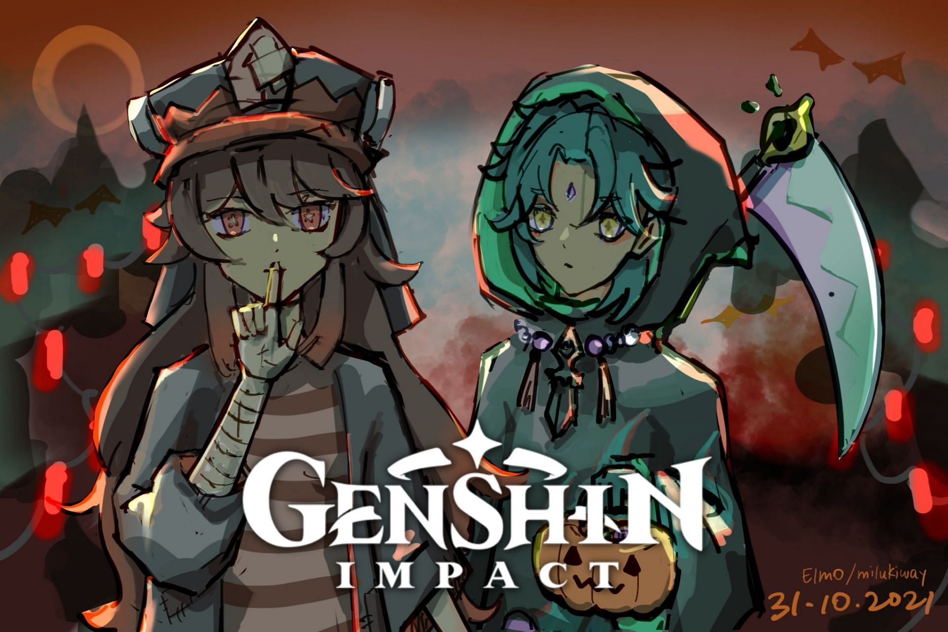 Genshin Impact Halloween fanart (Image via Twitter/Elmxmc)