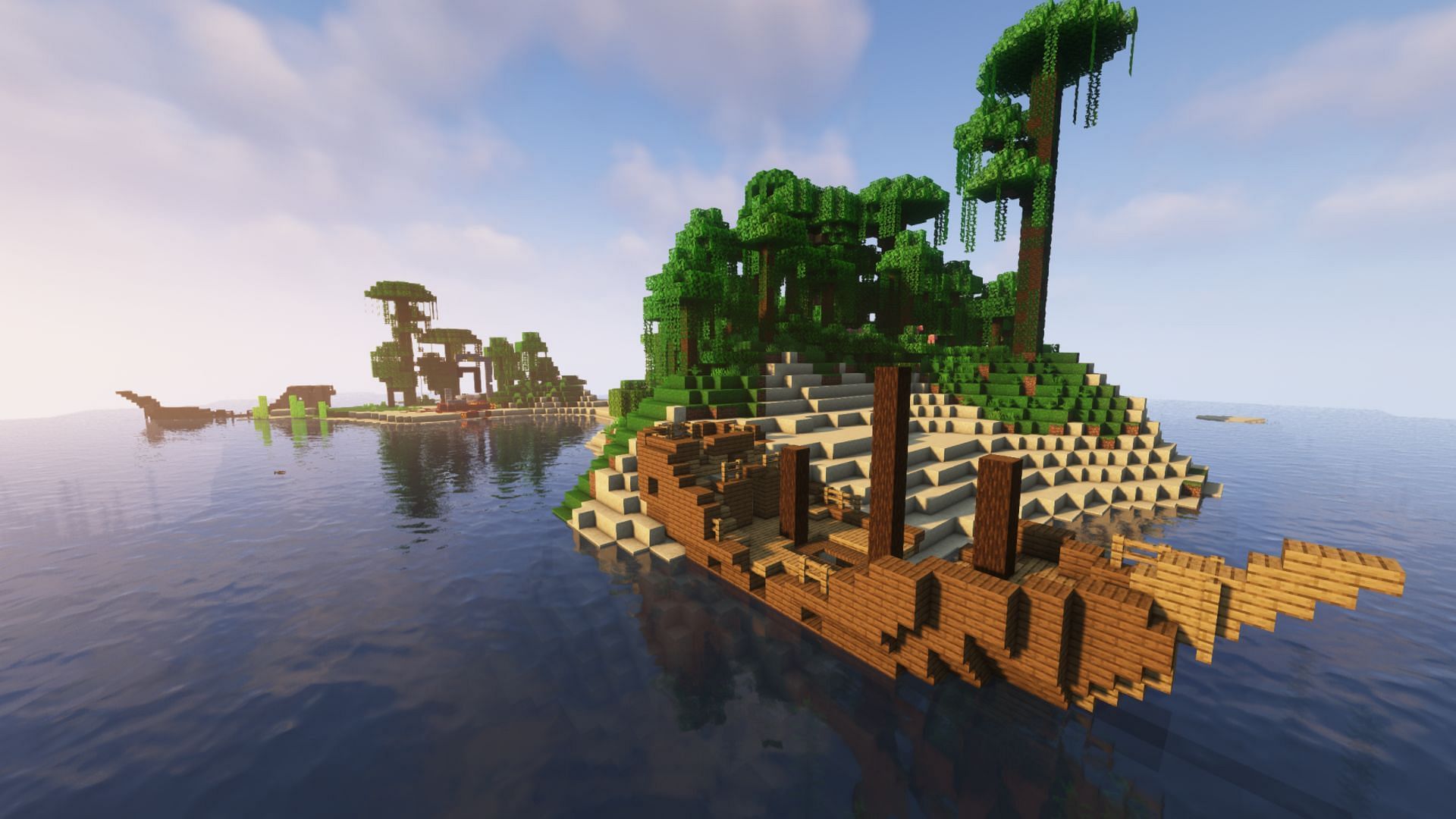 Island with shipwrecks (Image via Minecraft)