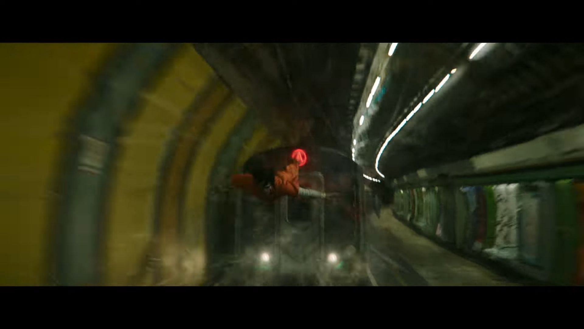 Morbius gliding in a subway tunnel in the trailer (Image via Sony Pictures Entertainment/ Marvel)