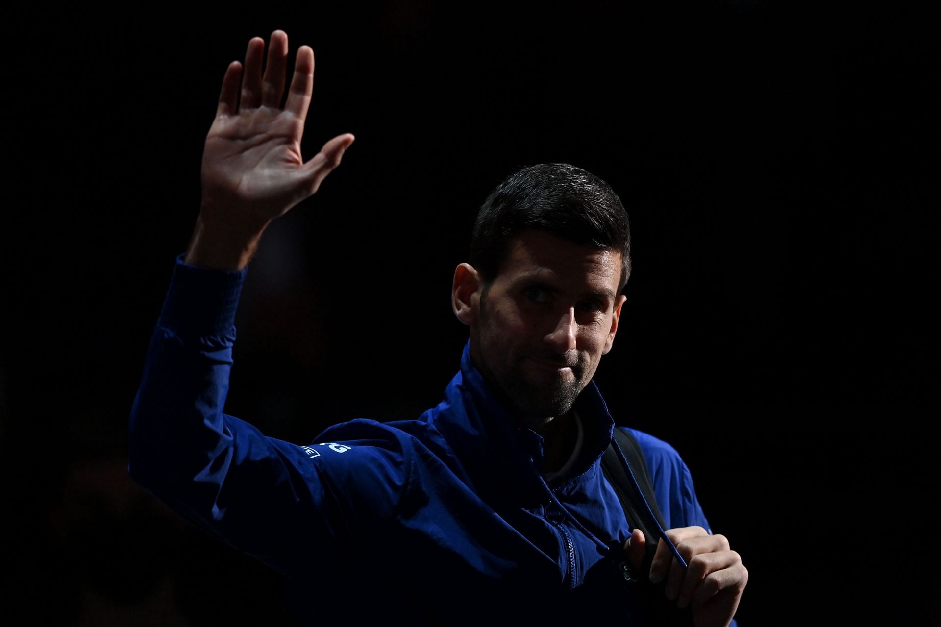 Novak Djokovic walks out to court against Taylor Fritz at the Rolex Paris Masters