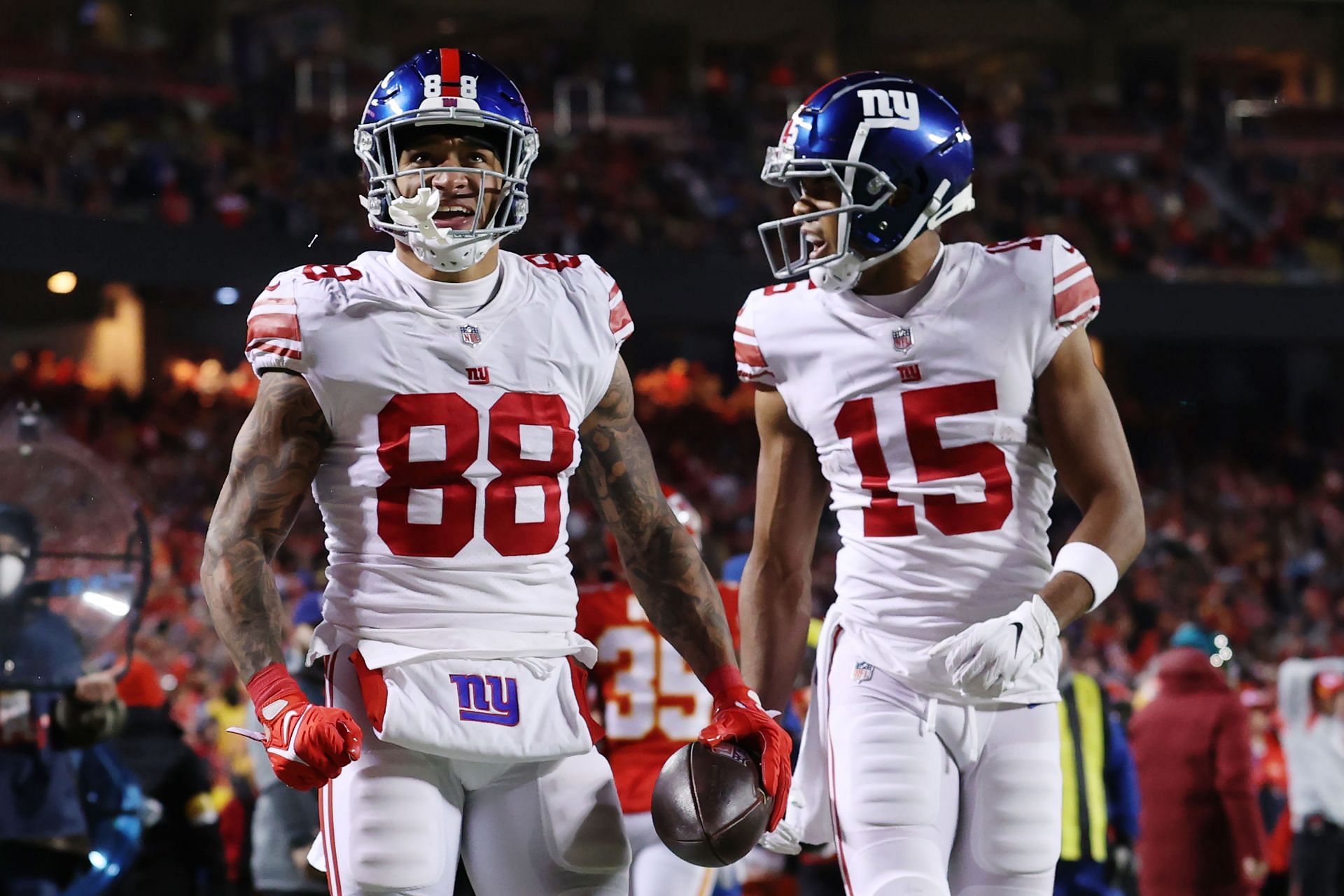 New York Giants tight end Evan Engram and wide receiver Collin Johnson